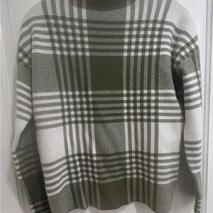 Max Studio Olive and white Plaid funnel neck Sweater